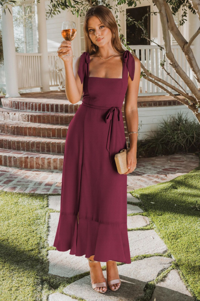 Tie Shoulder Boho Midi Dress Newgew