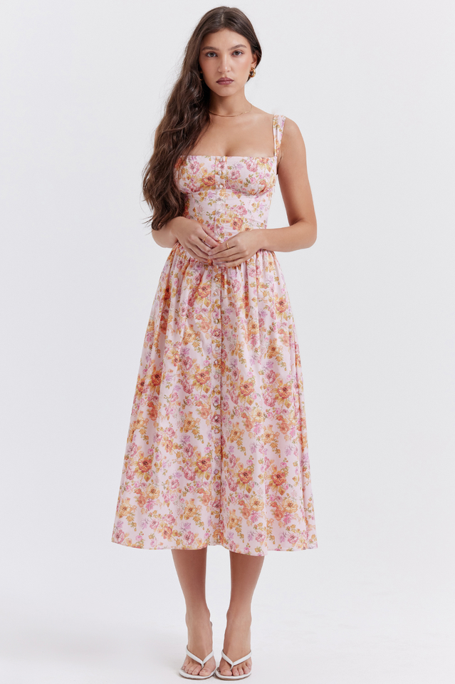 Tatiana Pink Floral Print Midi Dress Newgew