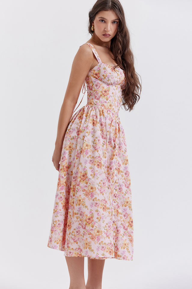 Tatiana Pink Floral Print Midi Dress Newgew