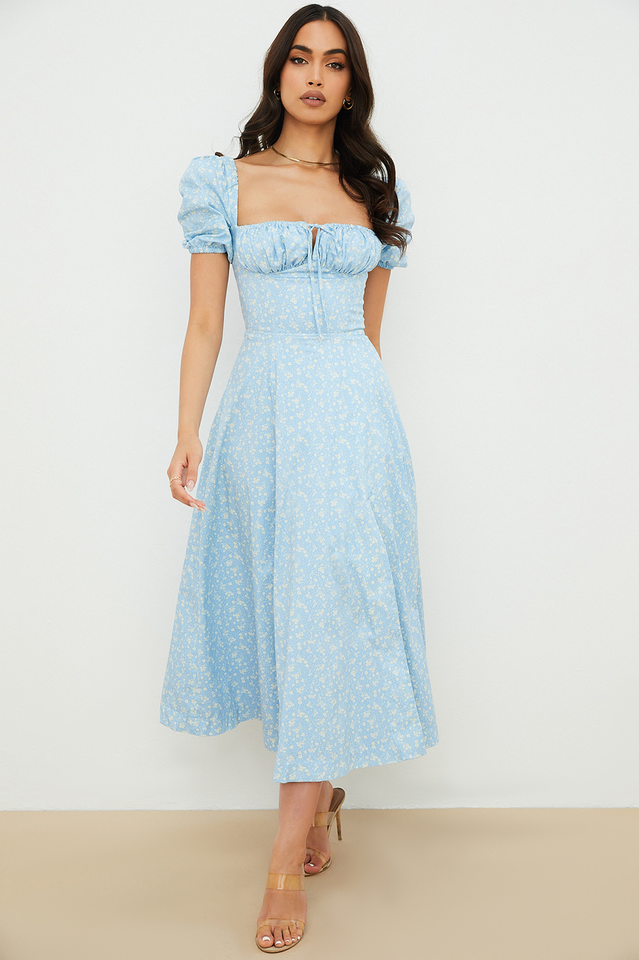 Tallulah Blue Ivory Print Midi Dress Newgew