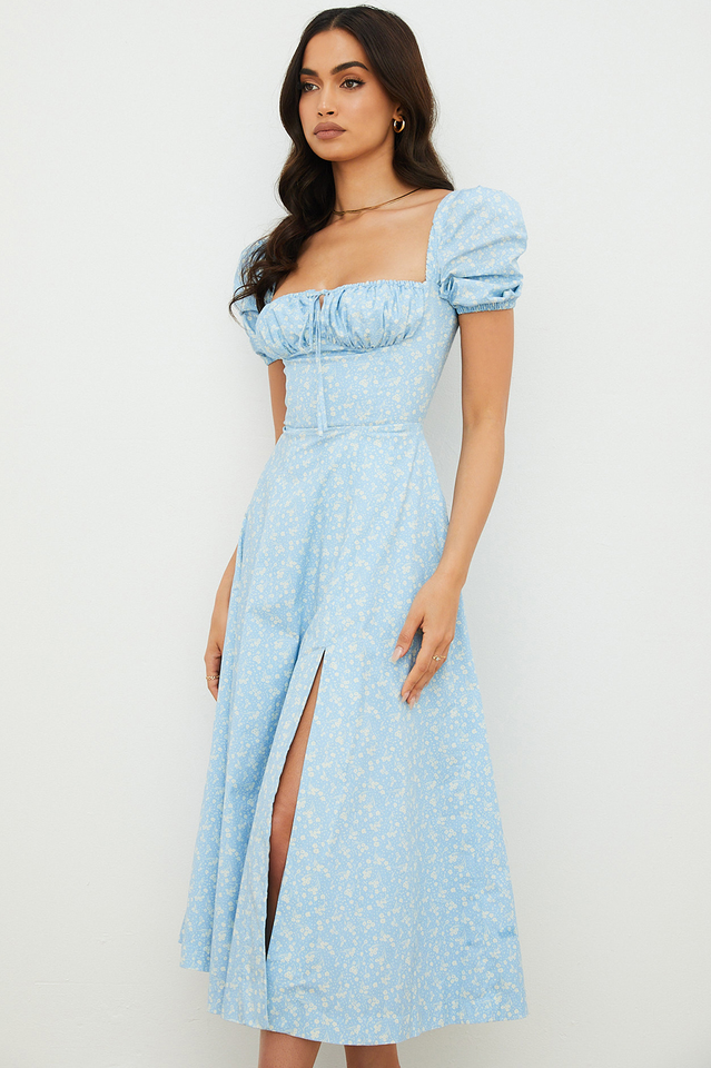 Tallulah Blue Ivory Print Midi Dress Newgew