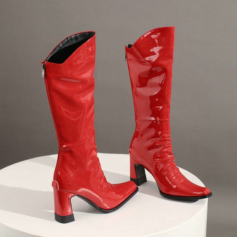 Ladies Patent PU Leather Boots Newgew