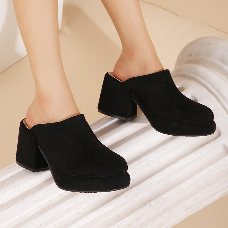 Suede Chunky Mules Heeled Pumps Newgew