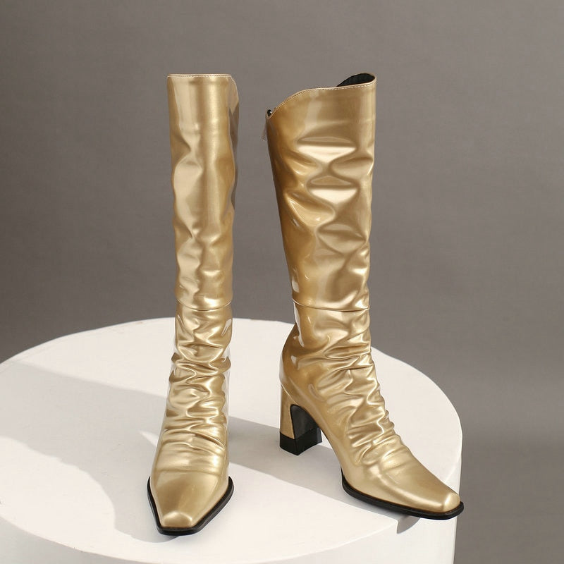 Ladies Patent PU Leather Boots Newgew