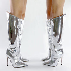 Metallic Leather Heels Boots Newgew