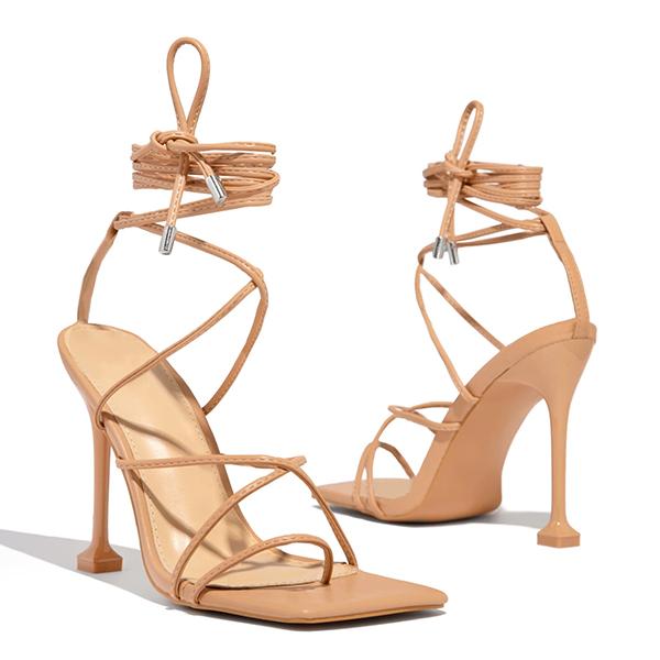 Around-The-Ankle Lace-Up Closure Open Squared Toe Heels Pairmore