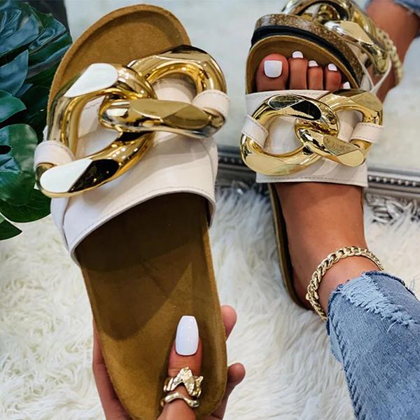 Web Celebrity Style Pu Chain Flat Sandals Pairmore