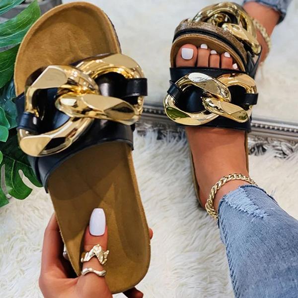 Web Celebrity Style Pu Chain Flat Sandals Pairmore