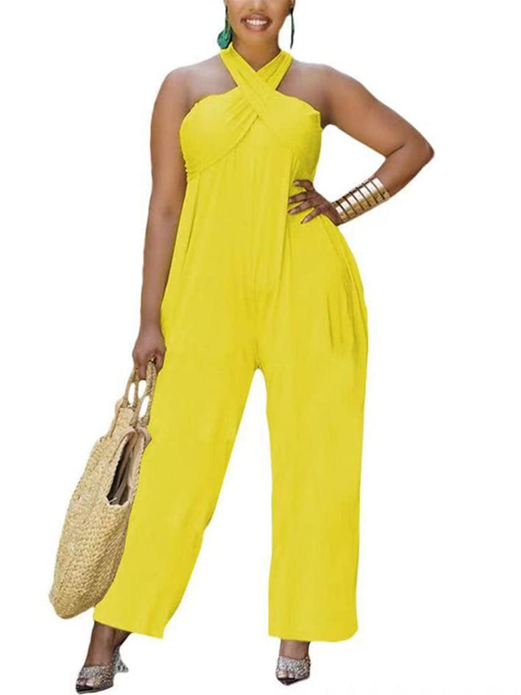 One Piece Halter Soild Color Jumpsuits Newgew