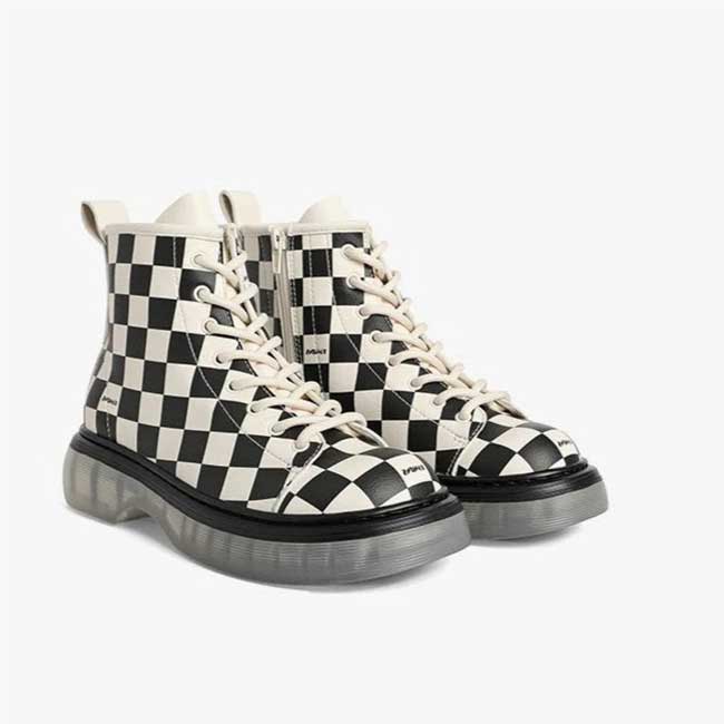 Checkerboard Element Front Lace-up Boots Newgew