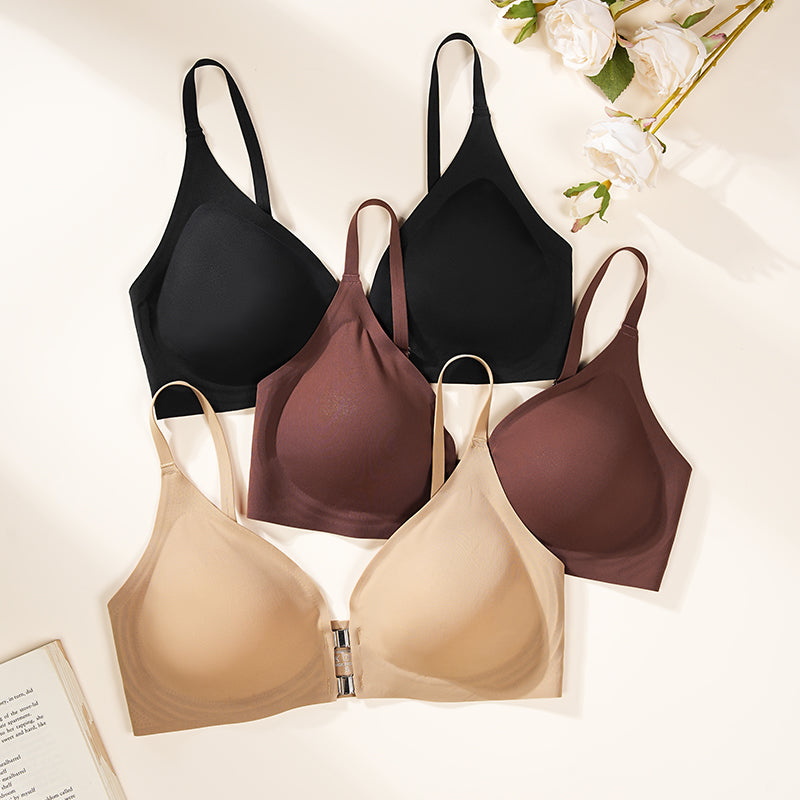 Solid Double Front Closures Wireless Bra Brown NewGew