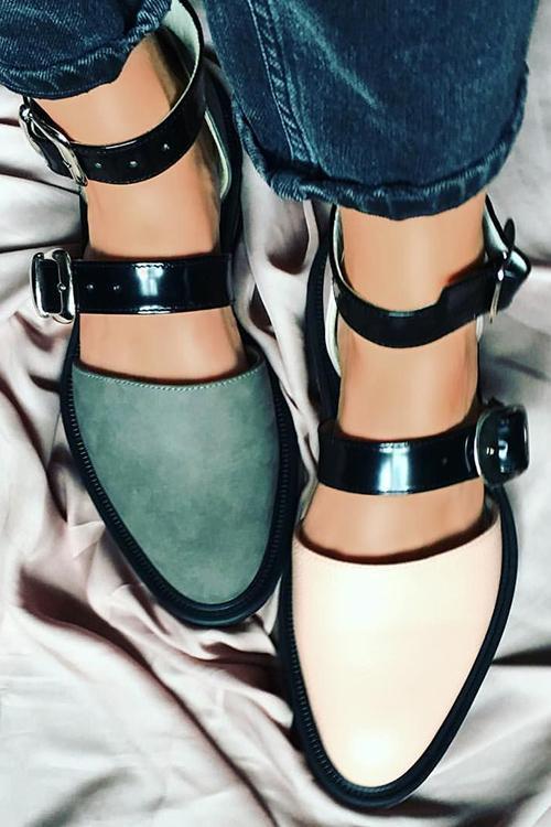 Buckle Color Block Sandals Flats Newgew