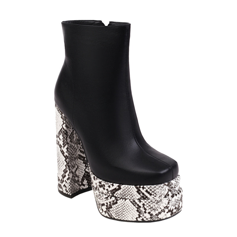 Gray Snake Print Black and White Boots Newgew