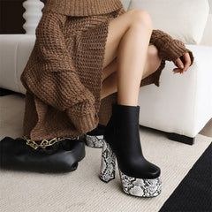 Gray Snake Print Black and White Boots Newgew