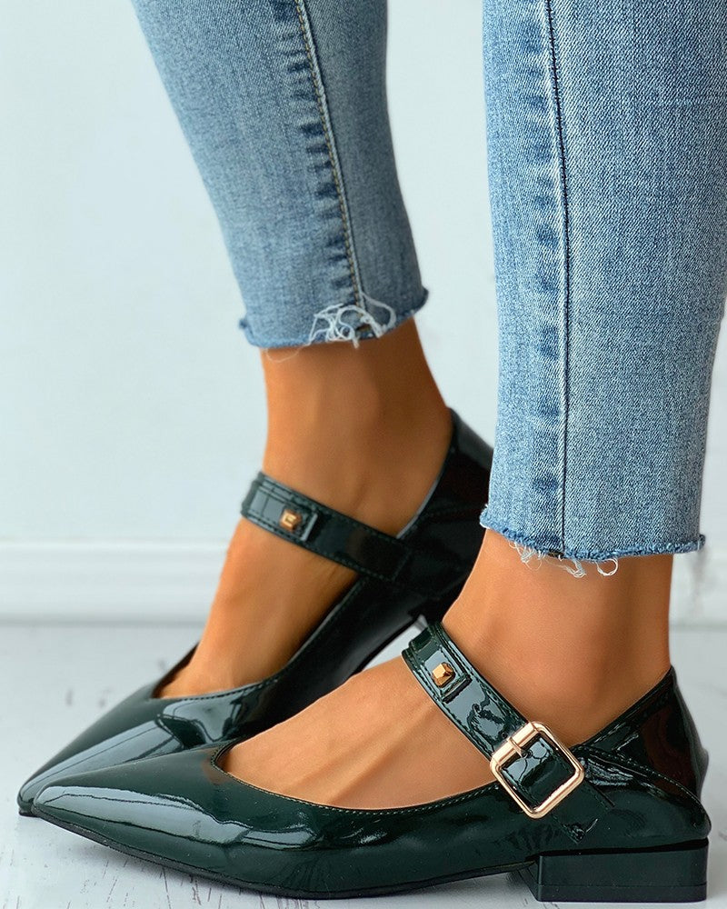 Pointed Toe Buckled Chunky Mary Jane Newgew