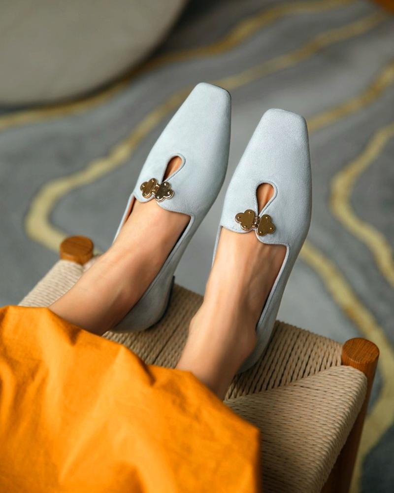 Suede Square Toes Loafers Slip-on Newgew