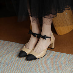 Alisa Cap Toe Chunky Low Heel Pumps with Bow Newgew