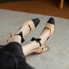 Alisa Cap Toe Chunky Low Heel Pumps with Bow Newgew