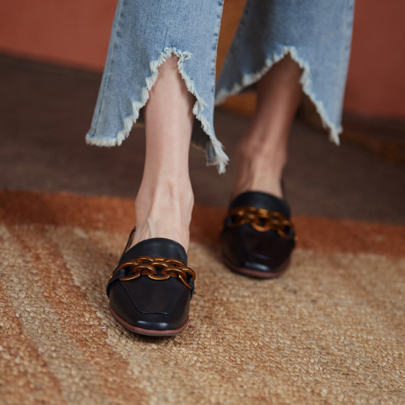 Ada Genuine Leather Loafers with Chain Newgew