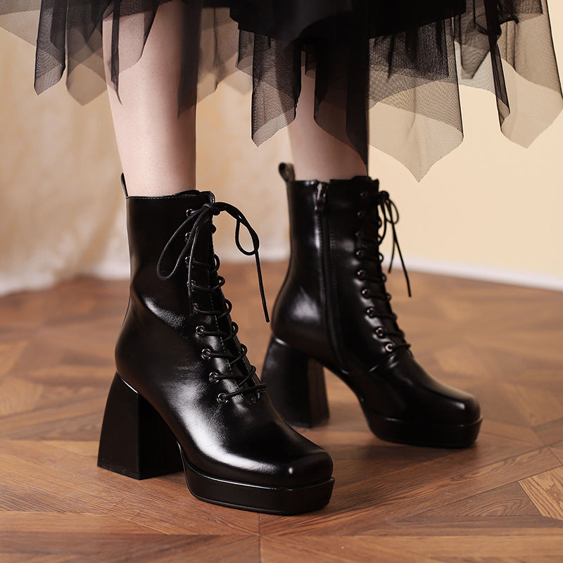 Brooke Lace up Chunky Ankle Boots Newgew