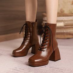 Brooke Lace up Chunky Ankle Boots Newgew