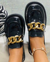 Round Toe Chain Decor Slip On Loafers Newgew