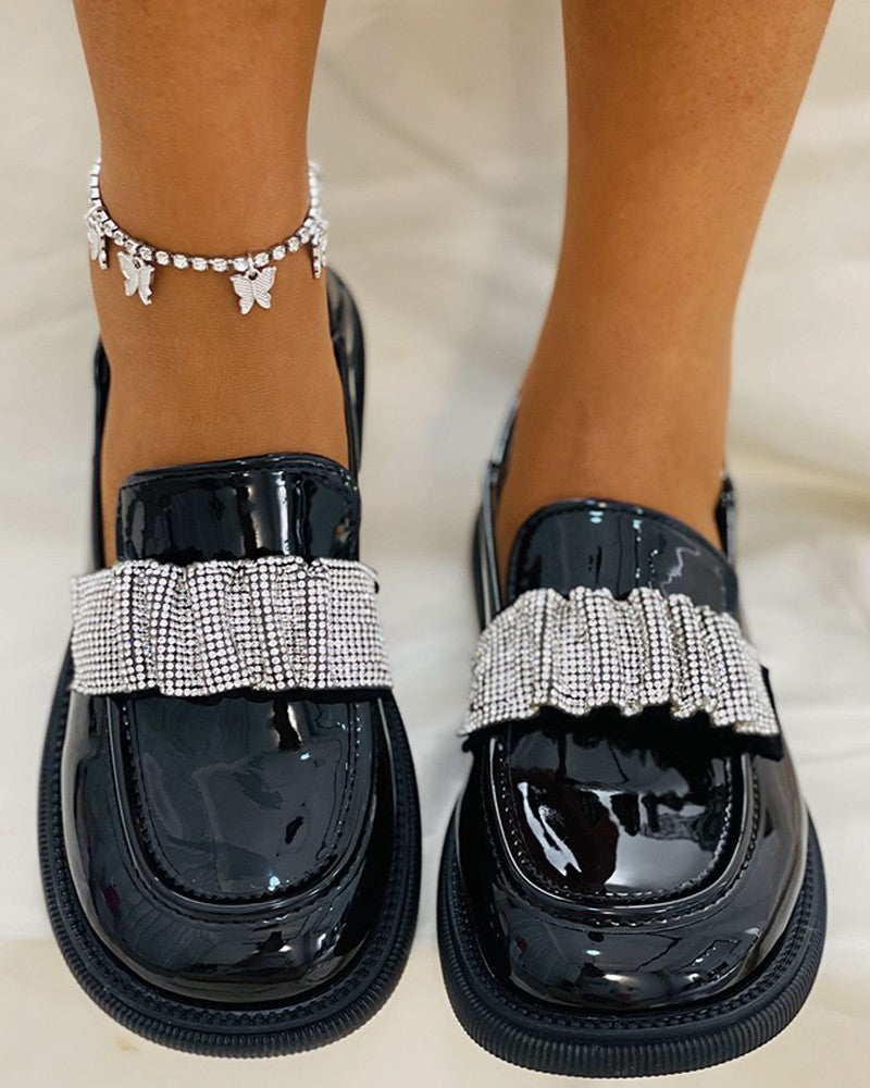 Studded Ruched Strap Slip On Loafers Newgew