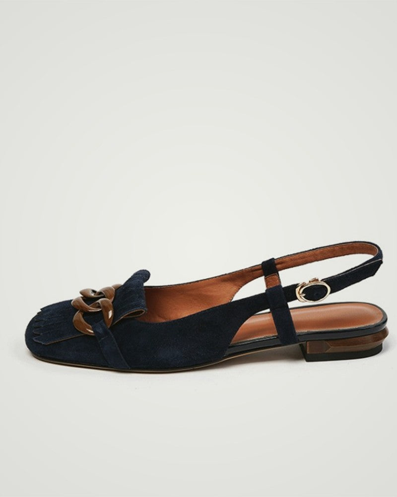 Buckle & Tassel Upper Sqaure-toe Flat Slip-on Newgew