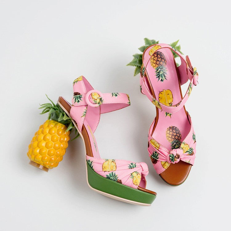 Marion Novelty Heel Fruit Print Platform Sandals newgew