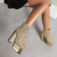 Heidi Sparkly Gold Ankle Boots Newgew