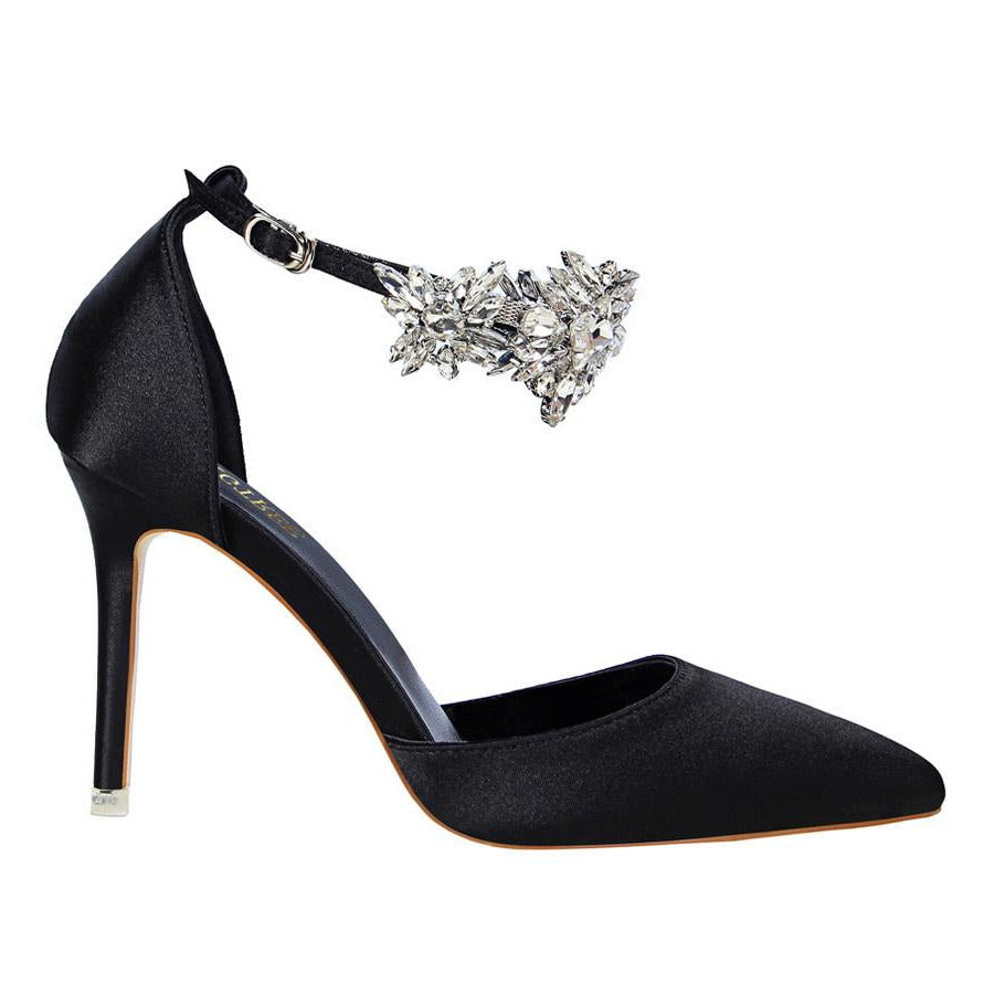 Rhinestone Decor Ankle Strap Stiletto Pumps Newgew