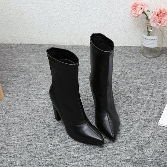 Thick Heel Pointed Toe Sexy Mid-calf Boots Newgew