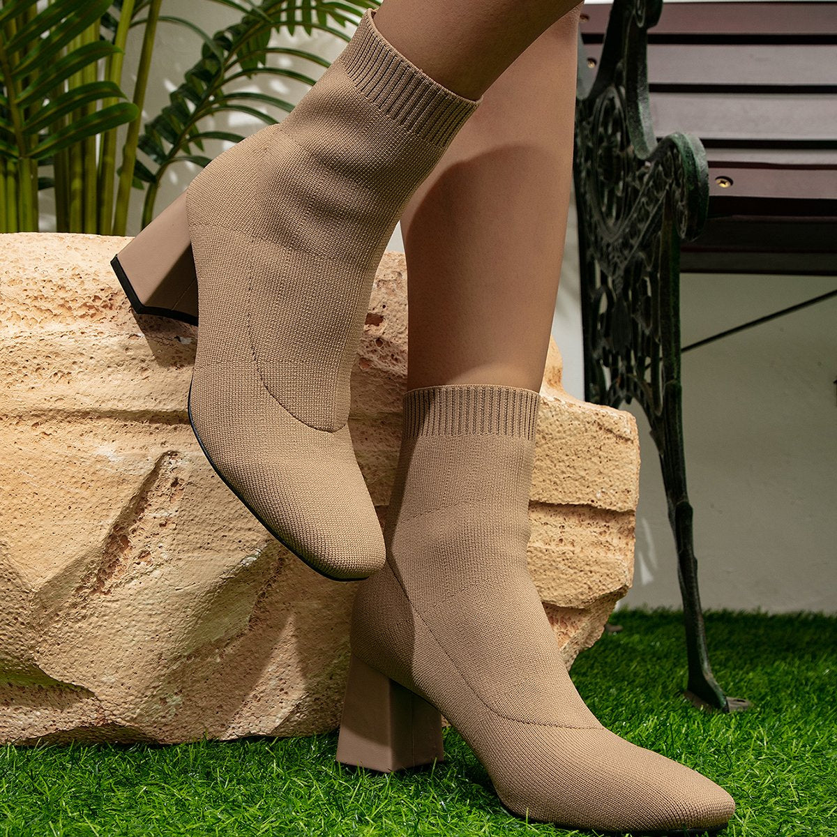 Chunky Heeled Sock Boots Newgew