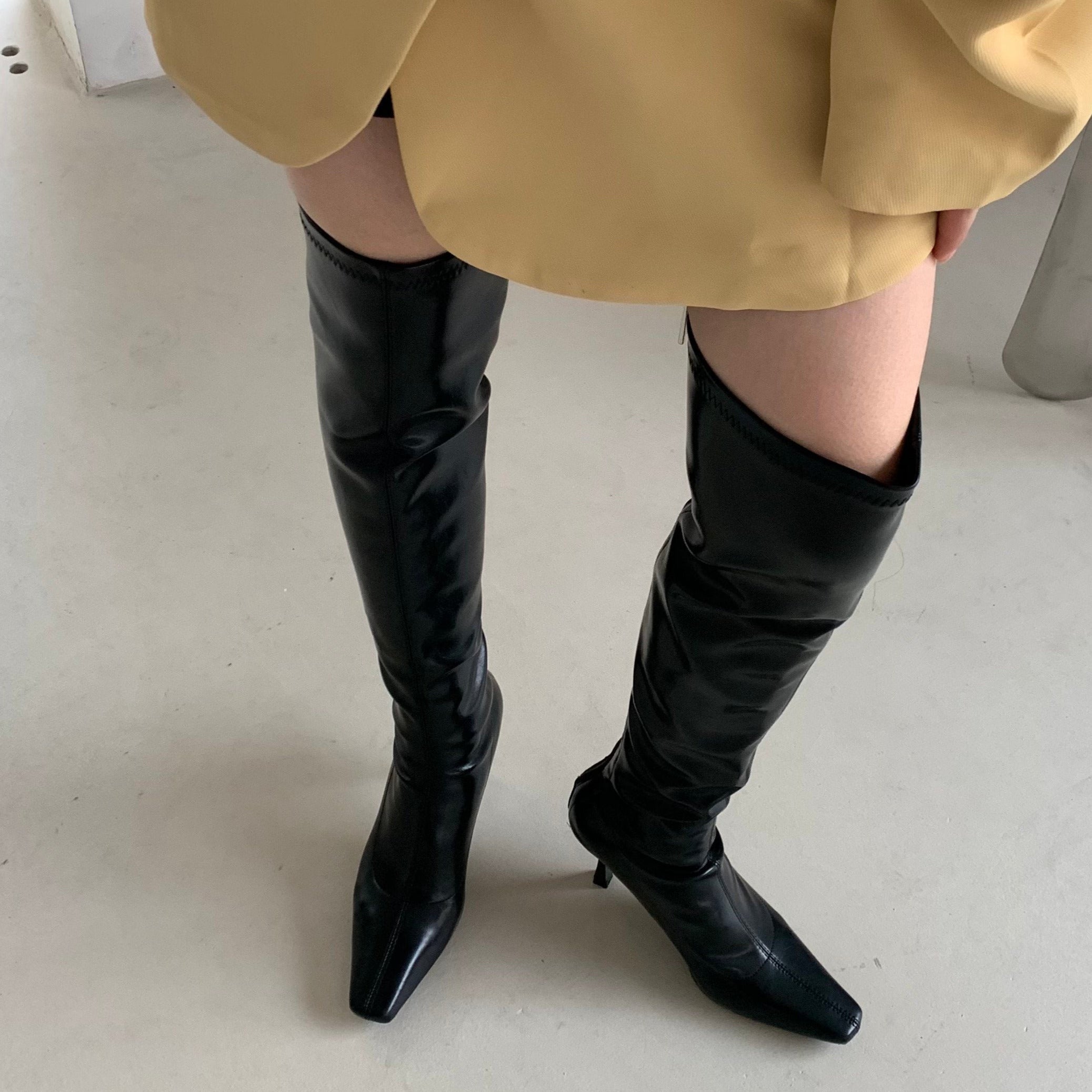 Shiny Leather Pointed Toe Stiletto Over-the-knee Boots Newgew