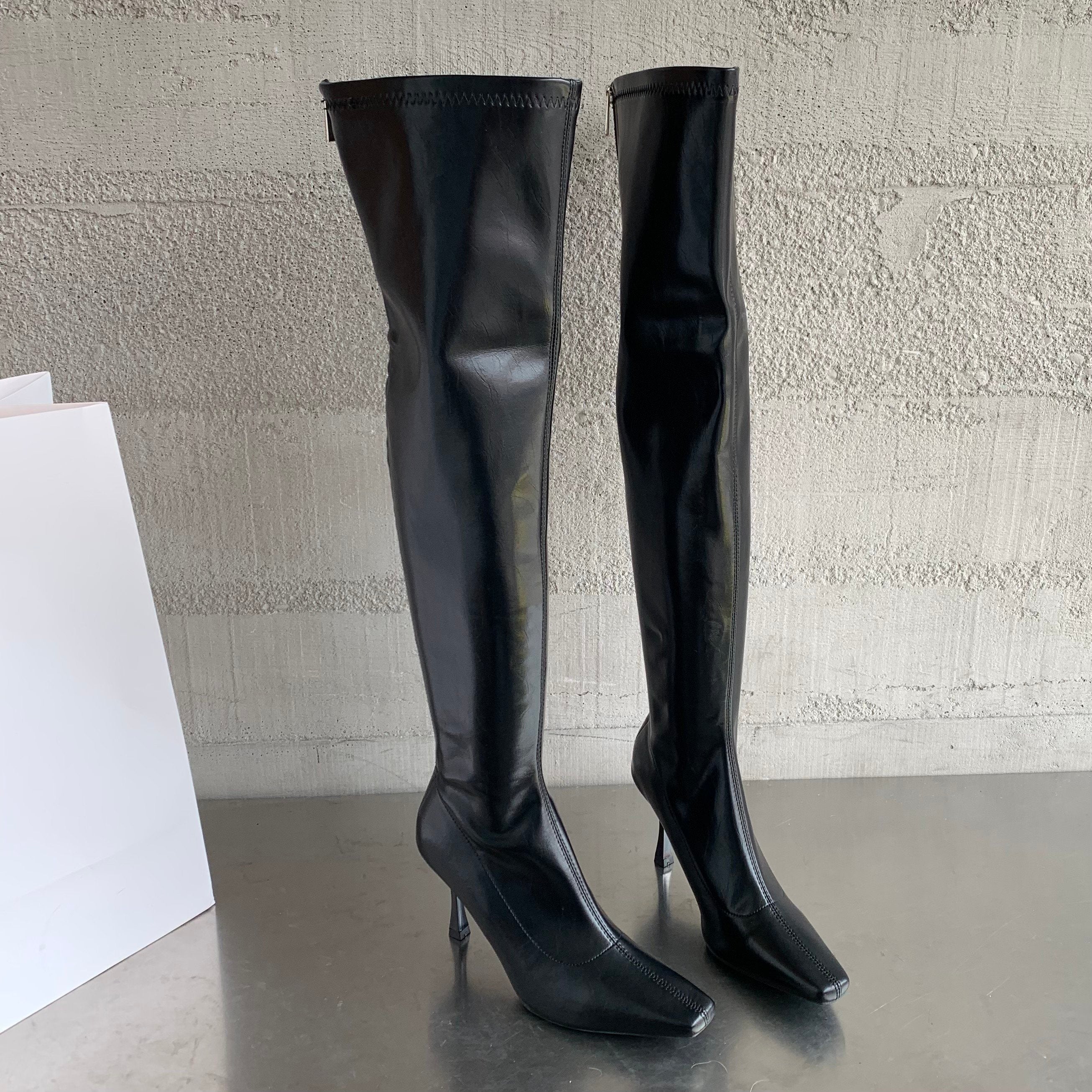 Shiny Leather Pointed Toe Stiletto Over-the-knee Boots Newgew