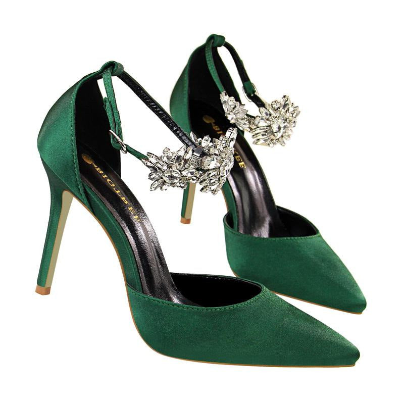 Rhinestone Decor Ankle Strap Stiletto Pumps Newgew