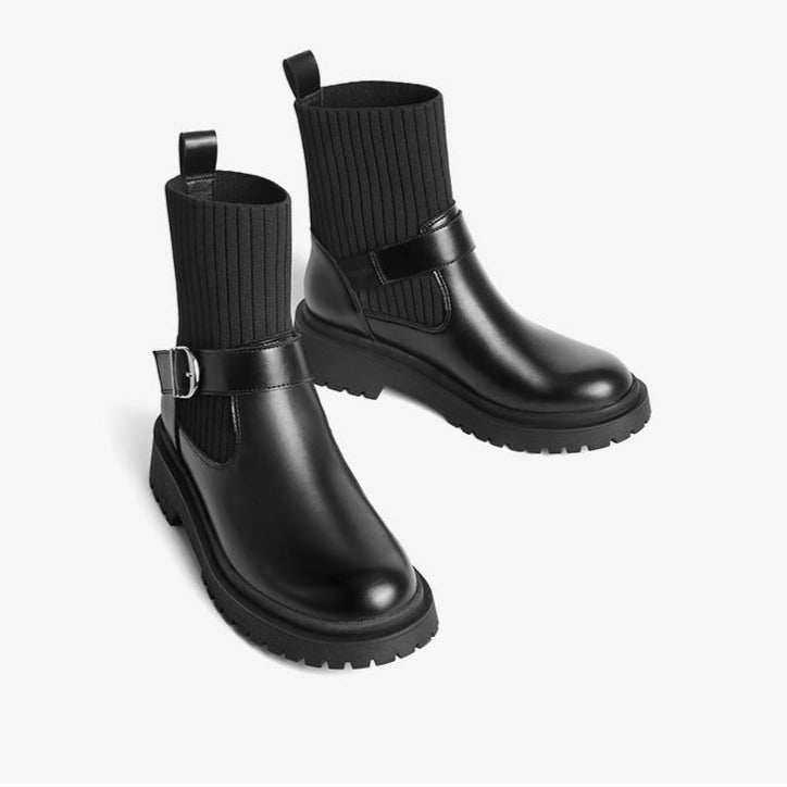 Buckle Design Knitted Tube Chelsea Boots Newgew
