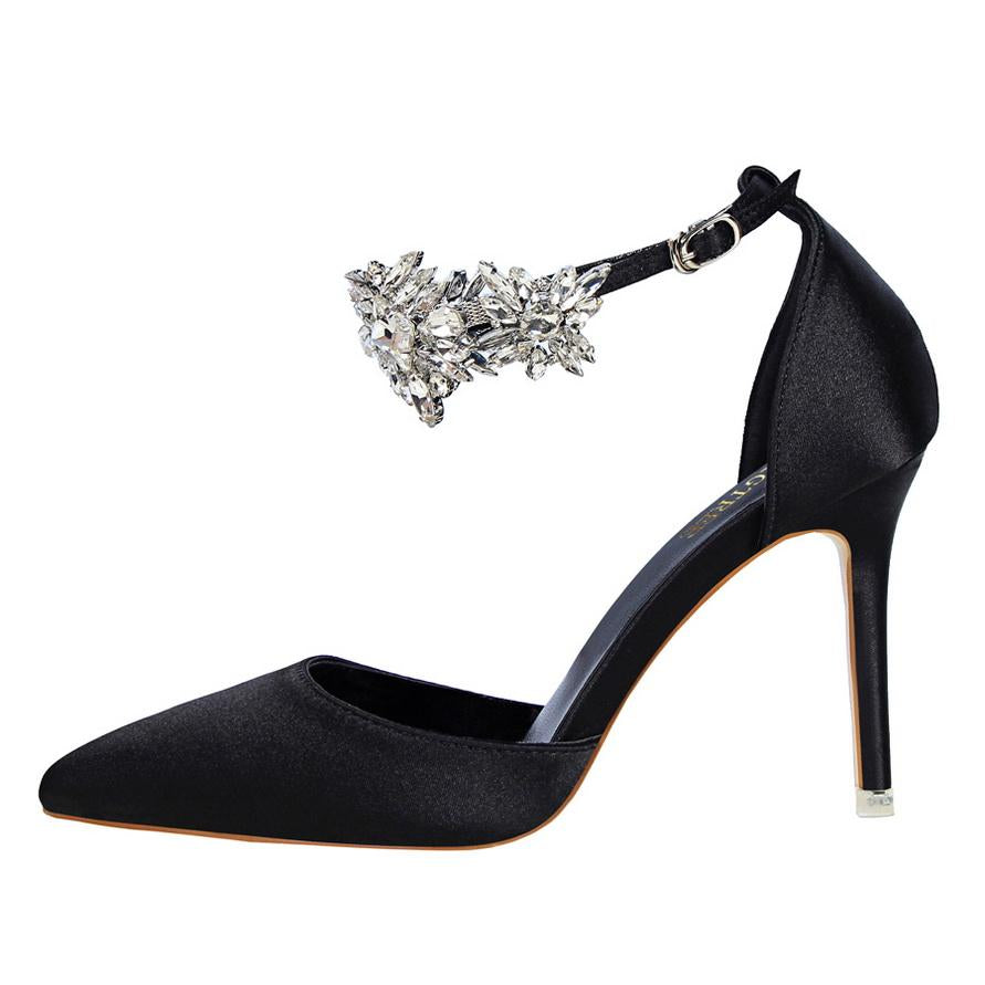 Rhinestone Decor Ankle Strap Stiletto Pumps Newgew