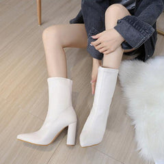 Thick Heel Pointed Toe Sexy Mid-calf Boots Newgew