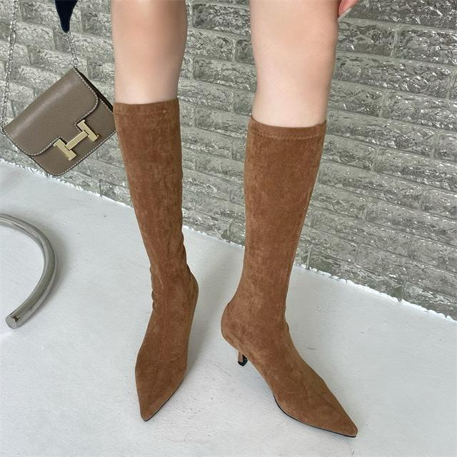 Pointed Toe Suede Thigh High Boots Newgew