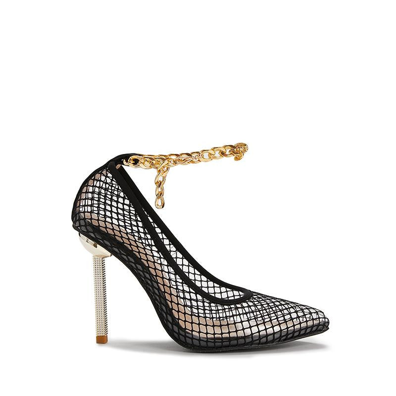 Transparent Net Pointed Toe Chain Fine High Heels Newgew