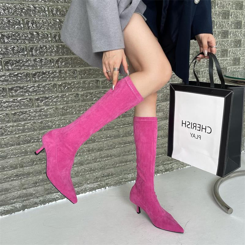 Pointed Toe Suede Thigh High Boots Newgew