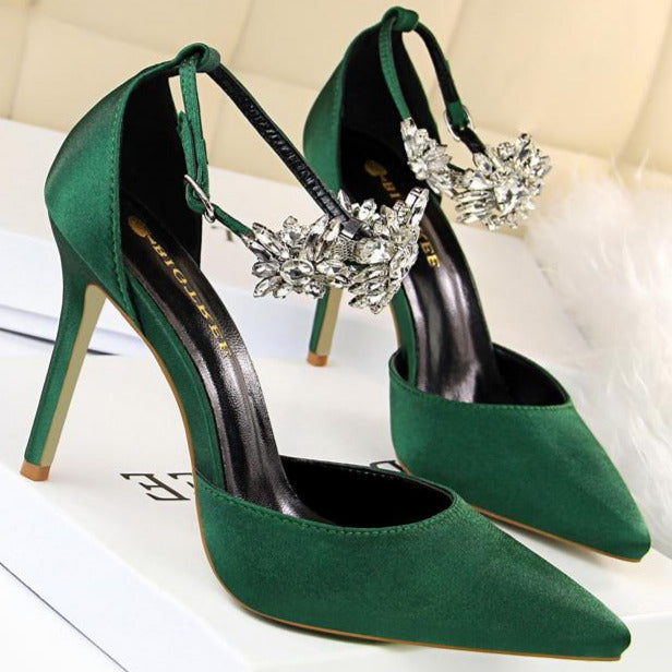 Rhinestone Decor Ankle Strap Stiletto Pumps Newgew