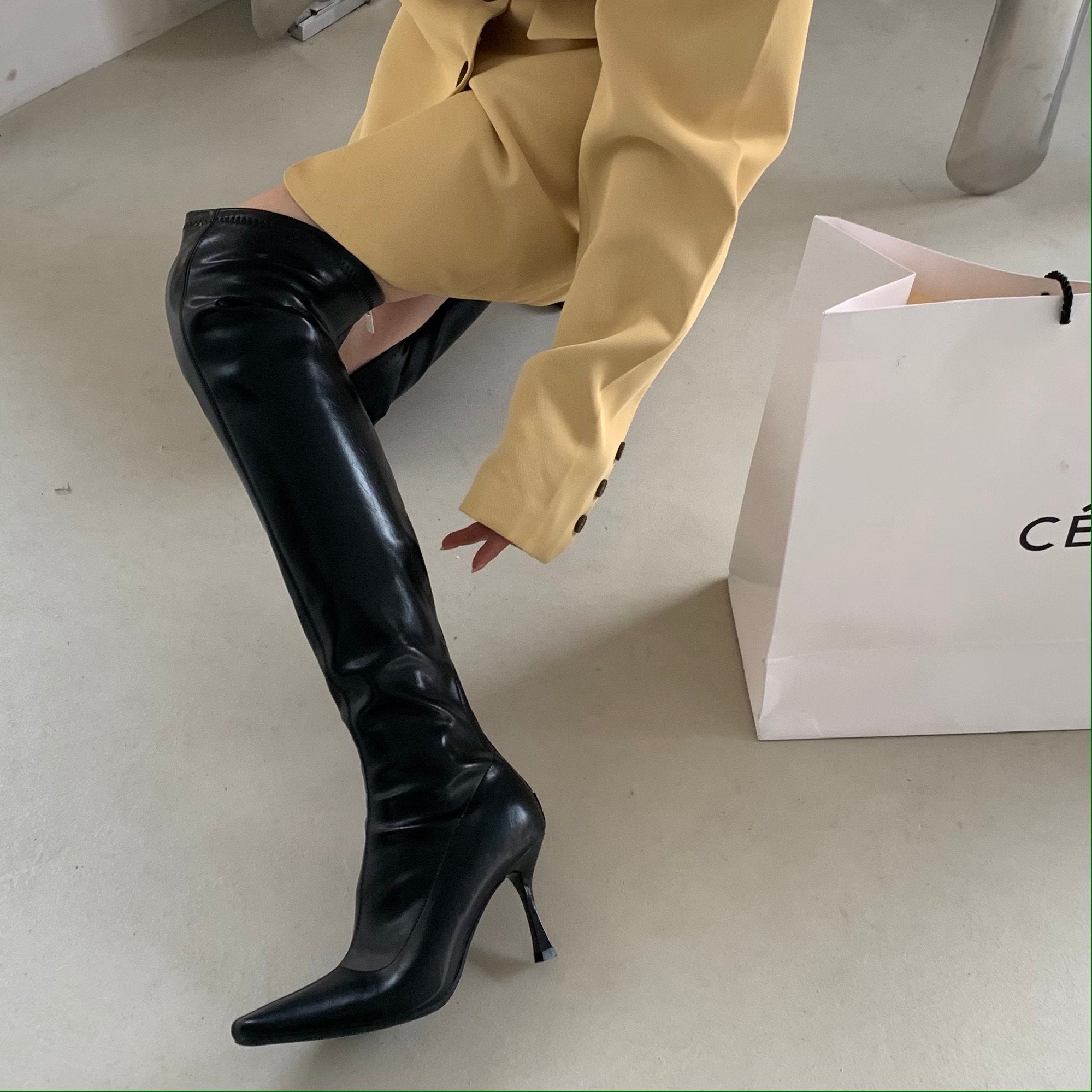 Shiny Leather Pointed Toe Stiletto Over-the-knee Boots Newgew