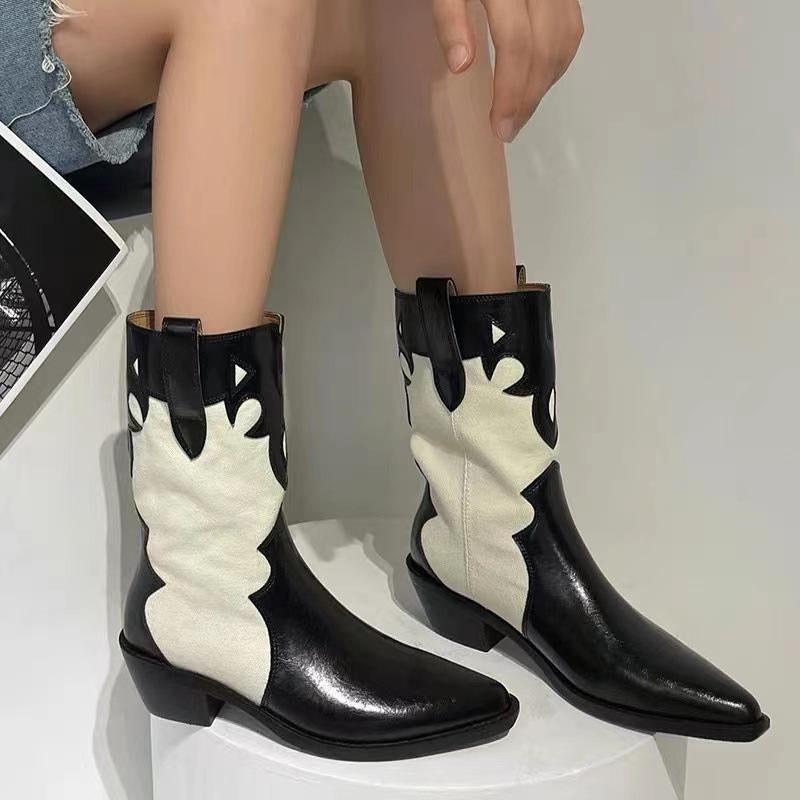Retro Pointed Toe High Heel Western Cowboy Boots Newgew