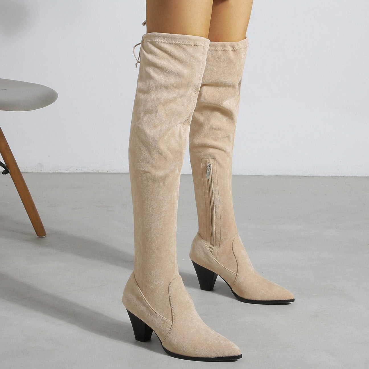 Over The Knee Tie Back Chunky Boots Newgew