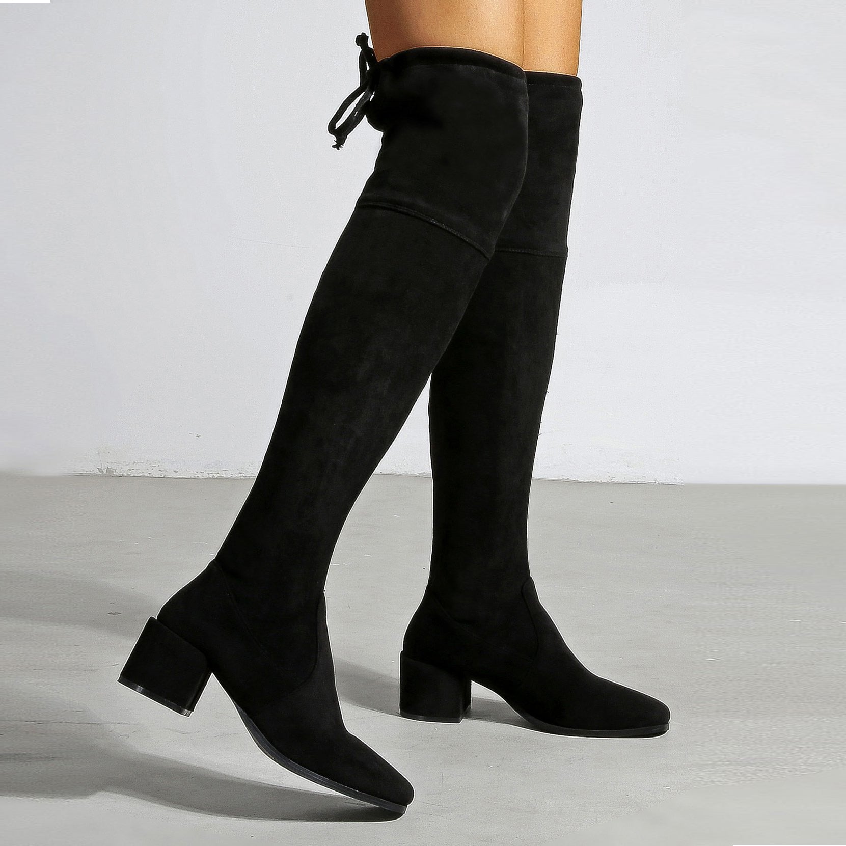 Chunky Heeled Suede Over-the-knee High Boots Newgew