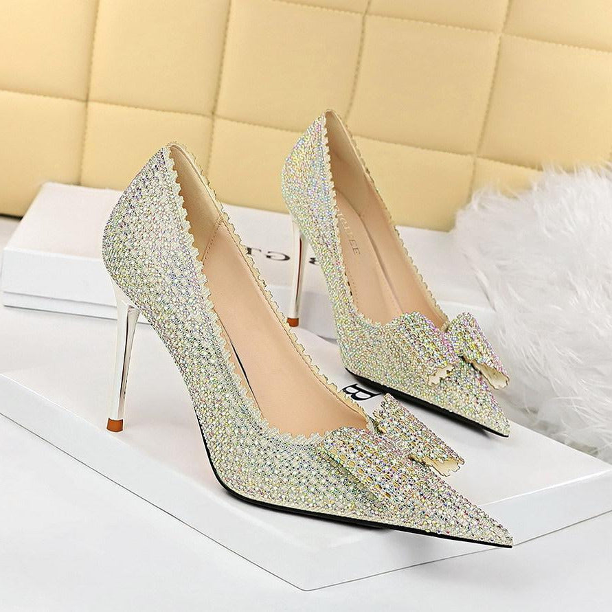 Bow Detail Sequin Decor Stiletto Heeled  Pumps Newgew-fb