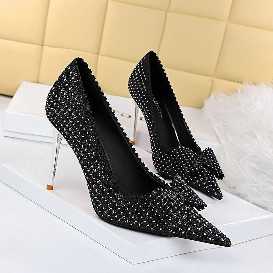 Bow Detail Sequin Decor Stiletto Heeled  Pumps Newgew-fb