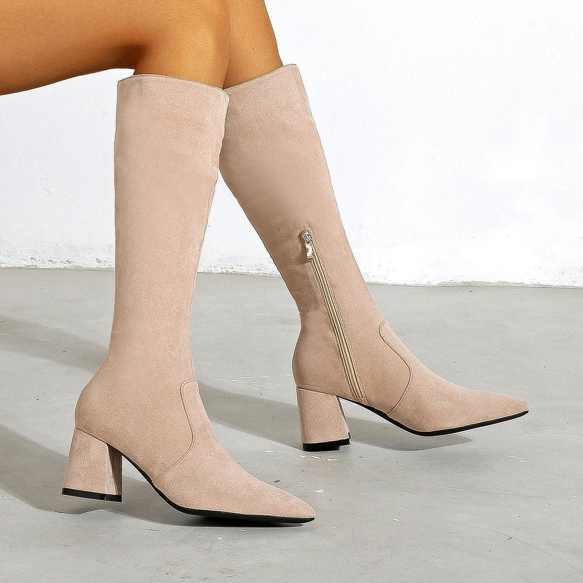 Chunky High Heeled Pointed Toe Short Boots Newgew